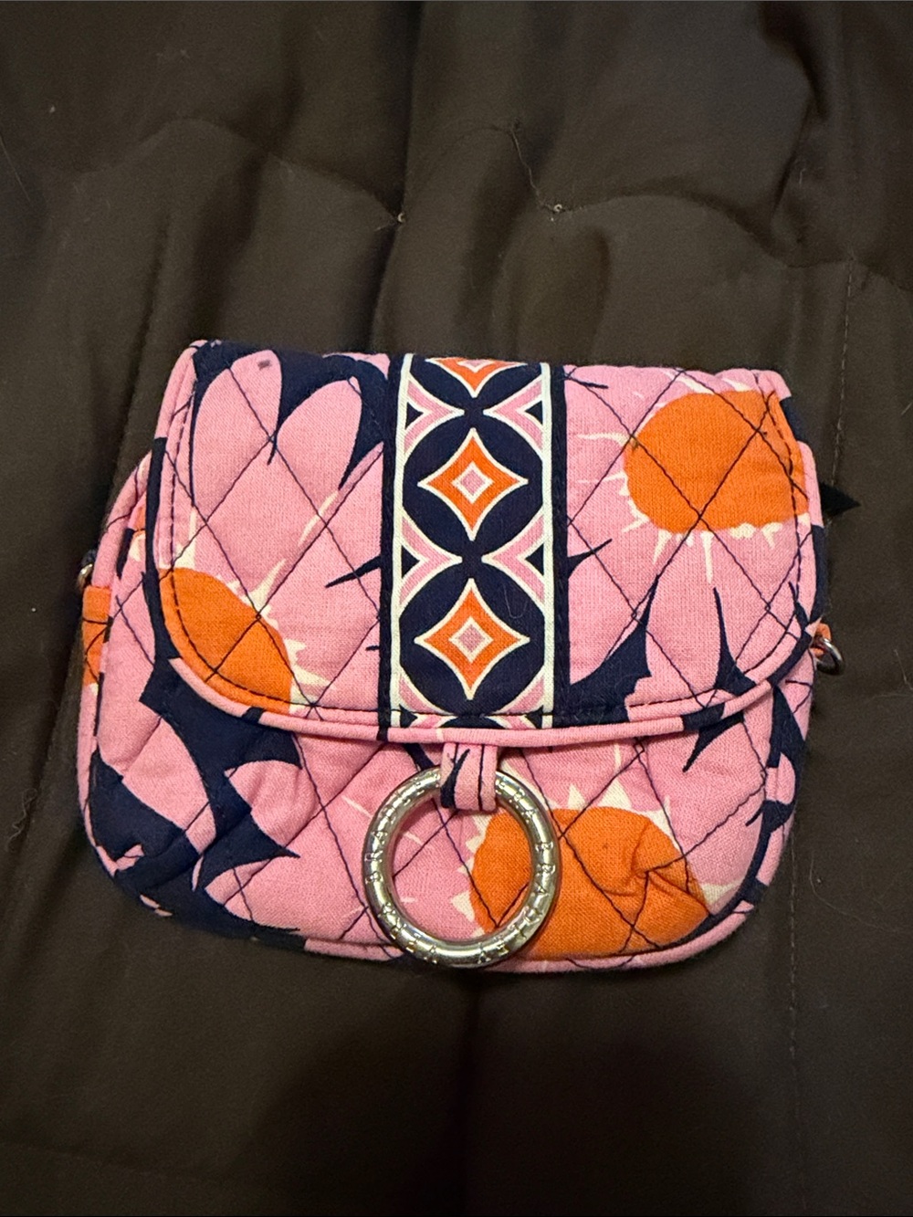 Vera Bradley Pink, Orange and Navy Quilted Crossbody